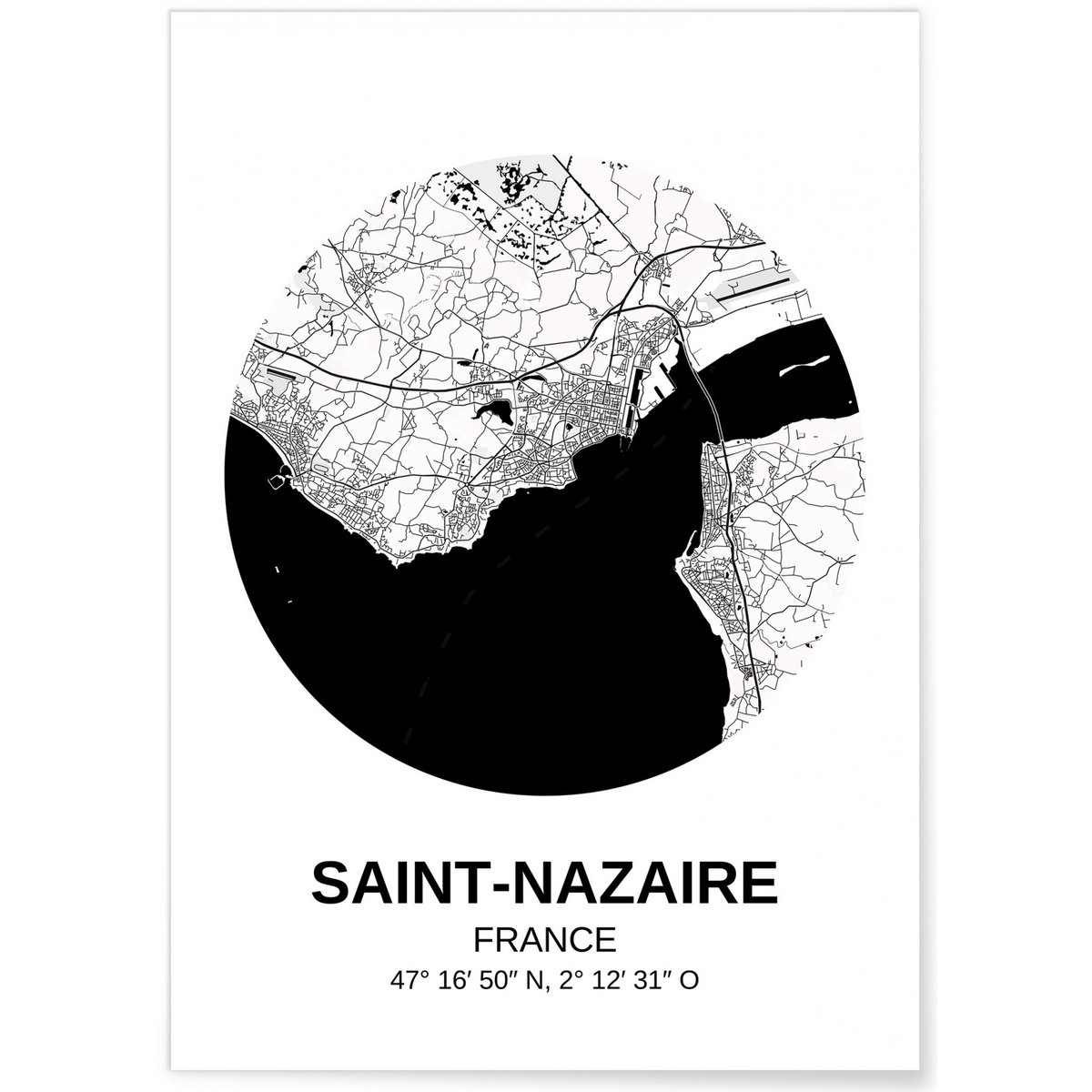 Affiche Carte Saint-Nazaire blanc, L'AFFICHERIE