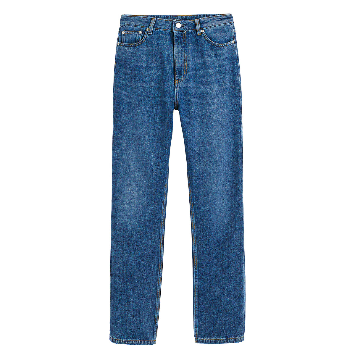 Calças de ganga de corte direito de cintura subida para mulher azul stone, LA REDOUTE COLLECTIONS