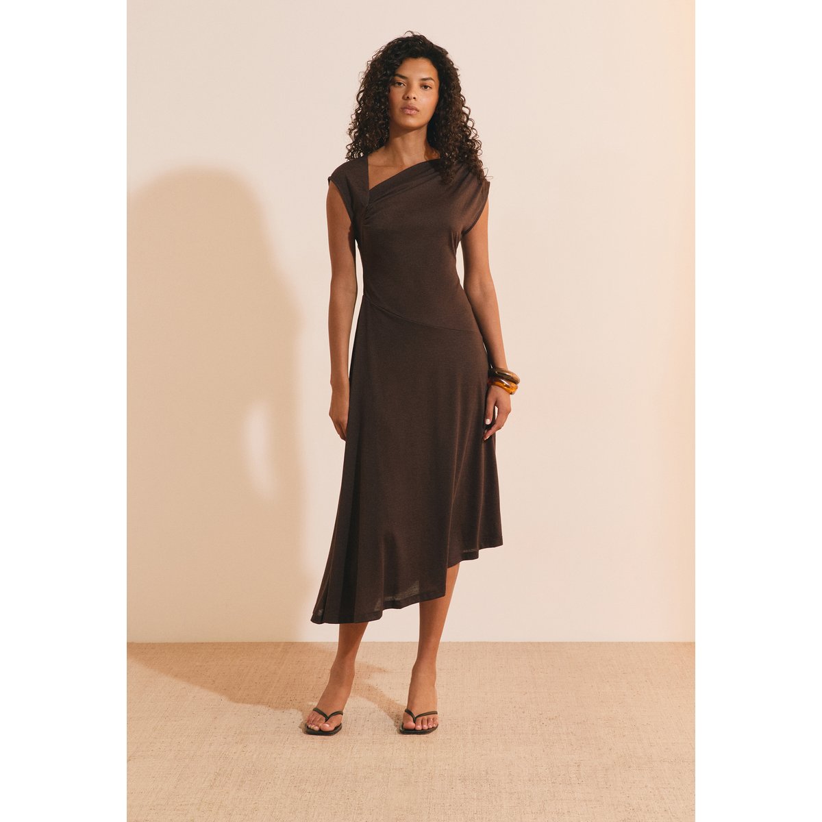 Robe midi asymétrique RAGNAR chocolat, ETAM