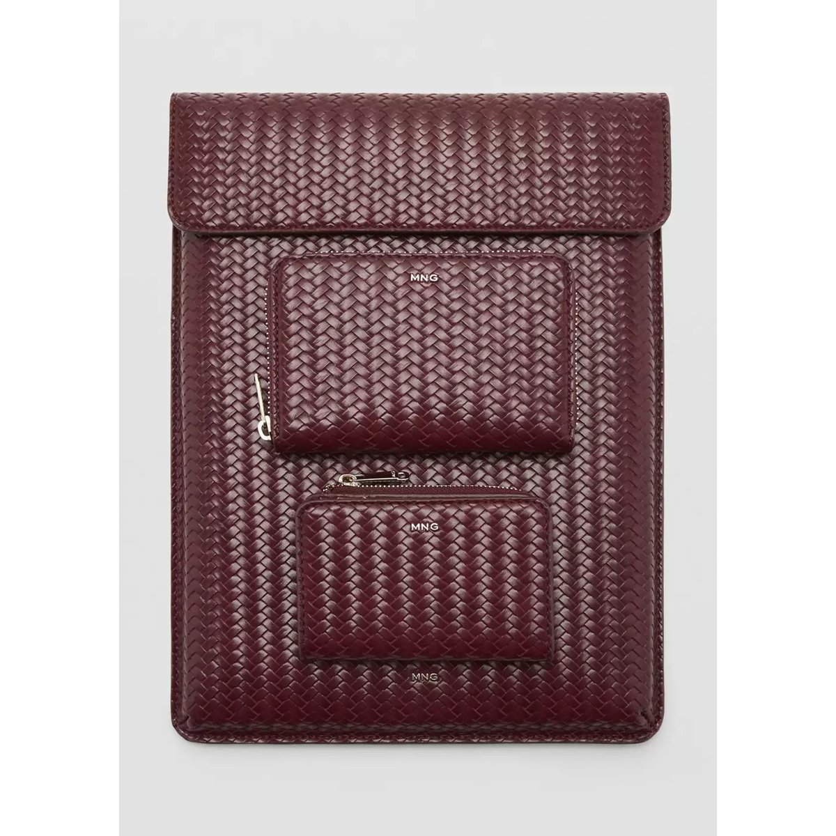 Portefeuille moyen tressé bordeaux, MANGO