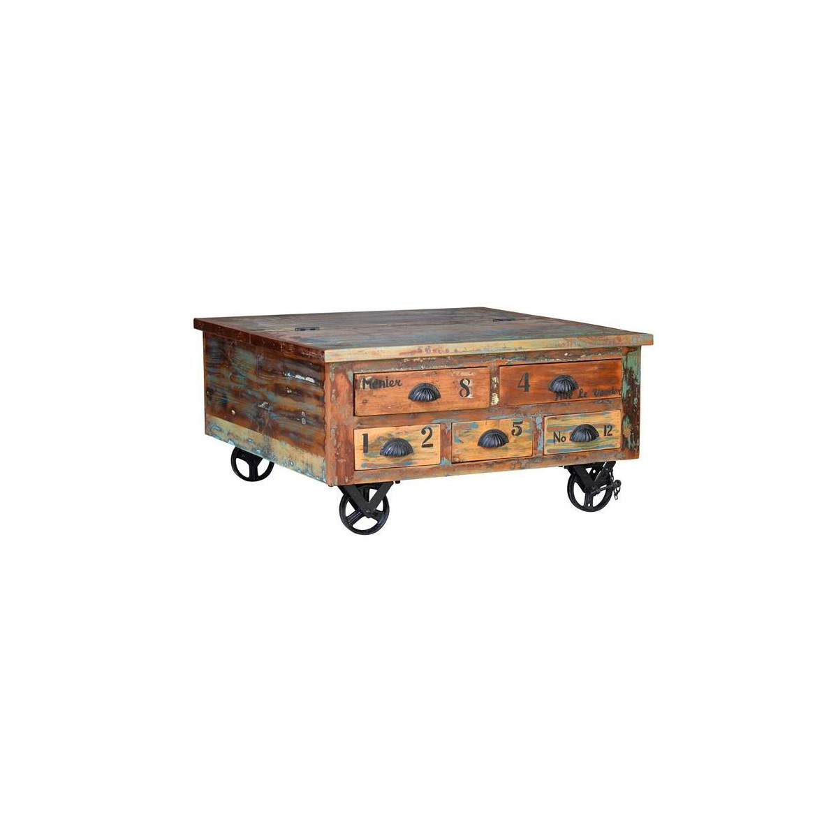 Table basse 5 tiroirs - ROSALIA marron, DECORATION D’AUTREFOIS