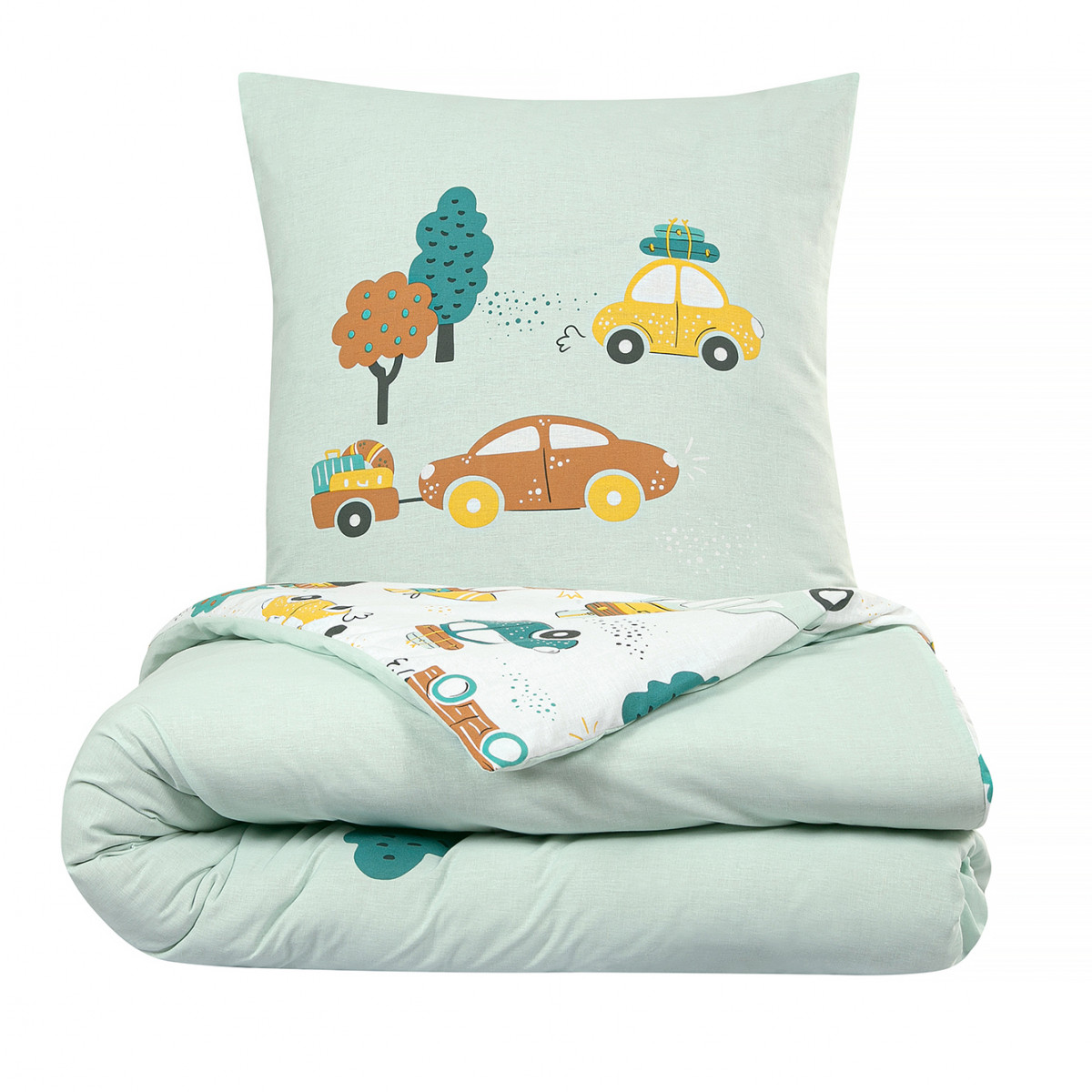 Parure de lit enfant voiture réversible CAR vert, FUTURE HOME