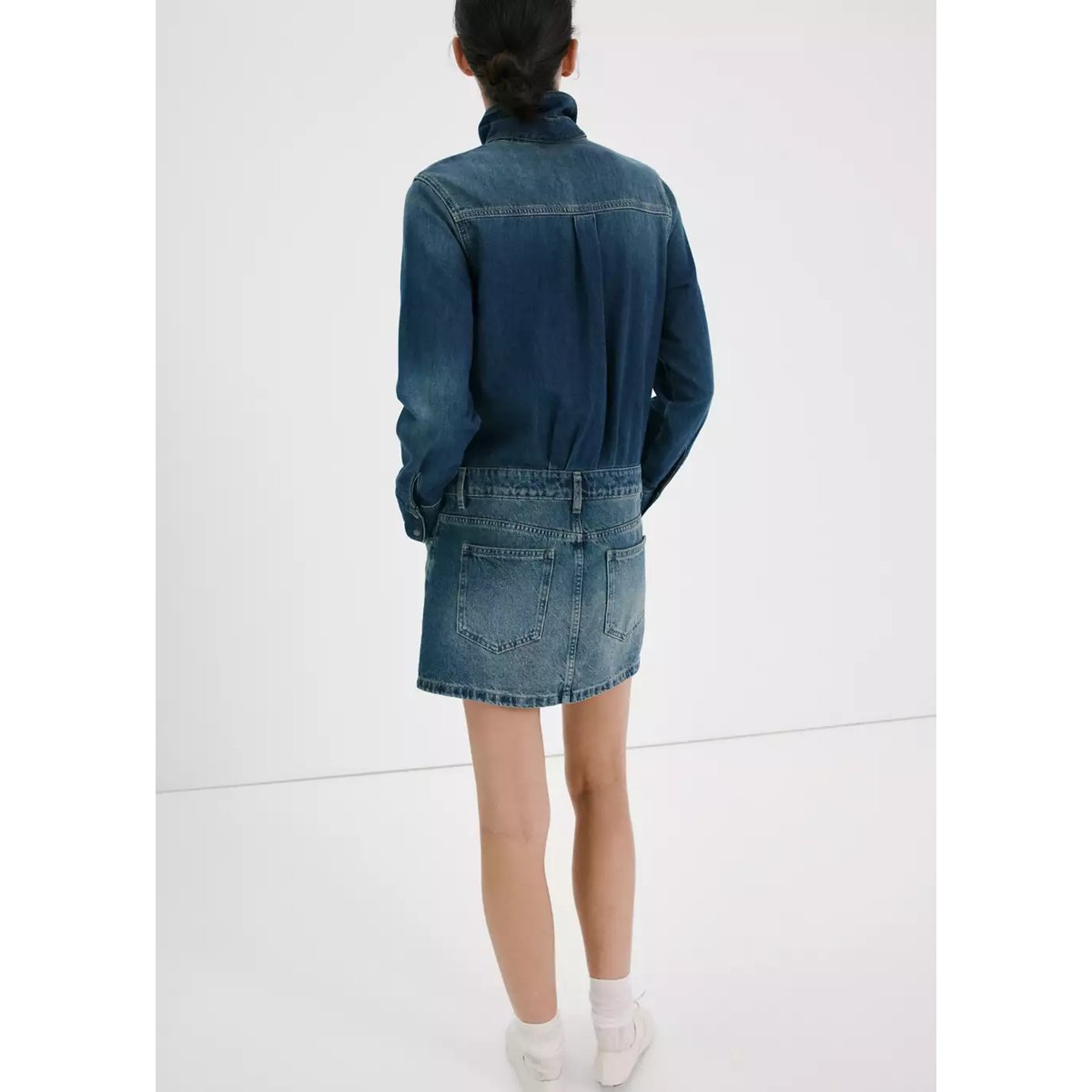 Robe jean combinée bleu moyen, MANGO