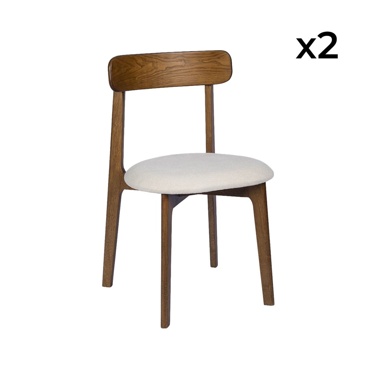 Chaise vintage bois d'hévéa teinte noyer et tissu texturé (lot de 2) VICTOIRE noyer, SWEEEK