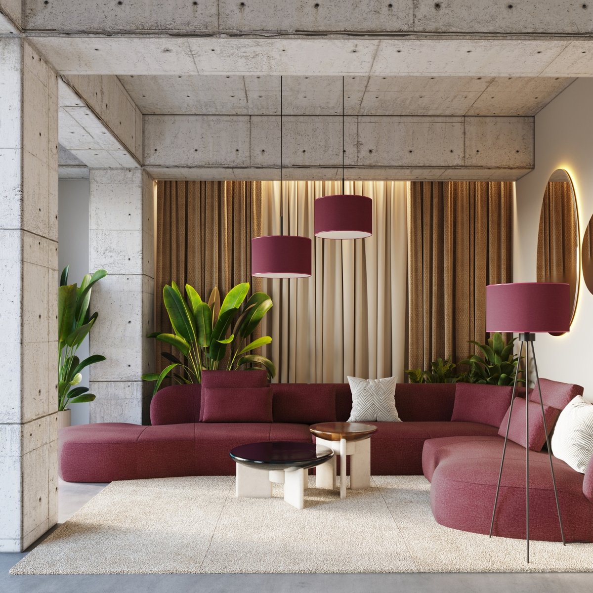 Lampadaire Tissu Bordeaux E27 1 Nevia bordeaux, EDEN