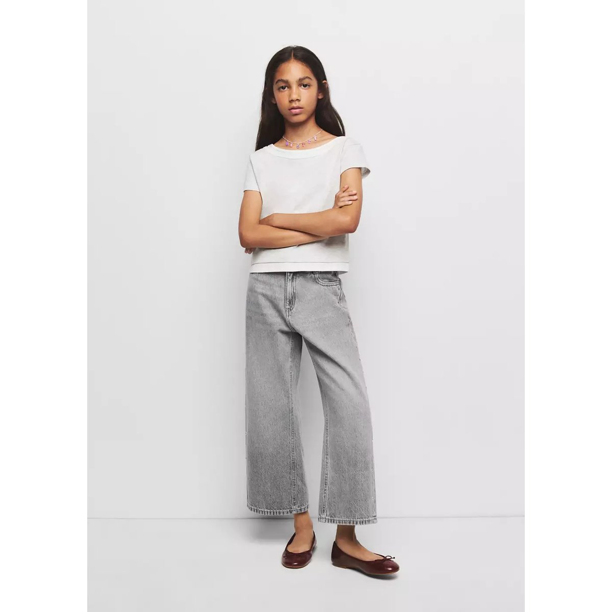 Jean style jupe-culotte clouté gris denim, MANGO KIDS
