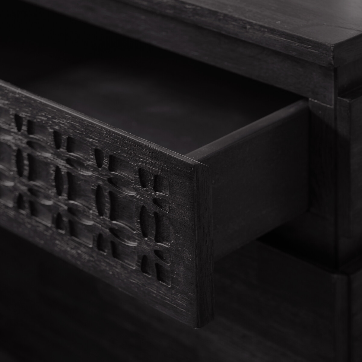 Barauni Boho Wooden 2 Drawer Bedside Table black, ÉDITÉ