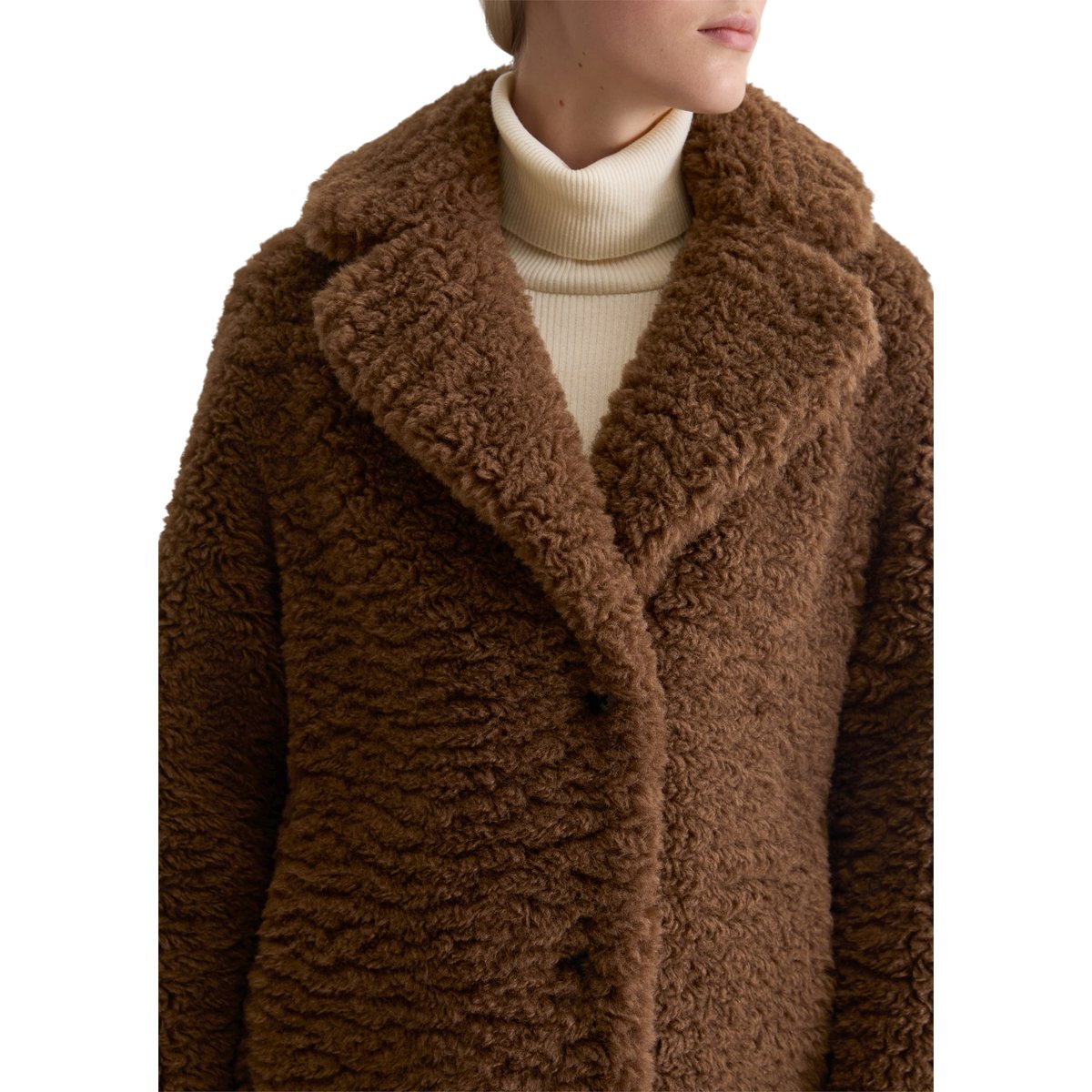 Manteau Teddy relaxed en polyester recyclé marron clair, MARC O'POLO