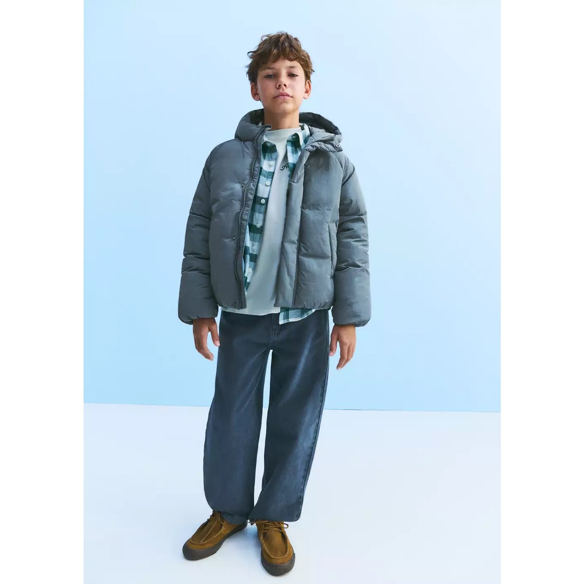 Anorak matelassé à capuche vert forêt, MANGO KIDS