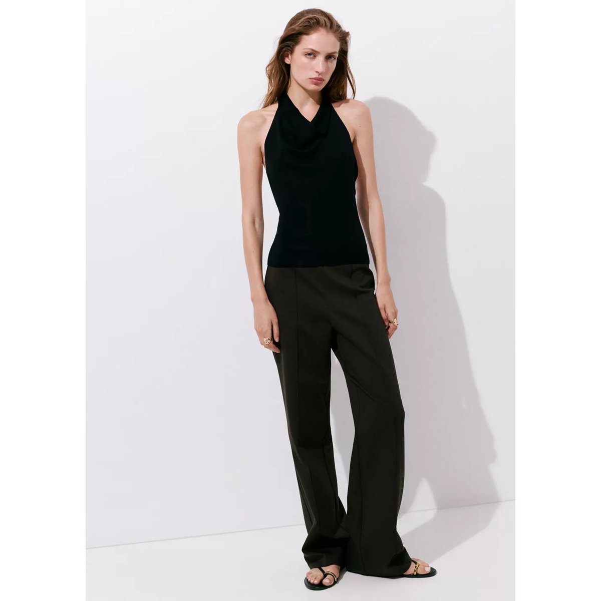 Pantalon droit détail coutures marron, MANGO