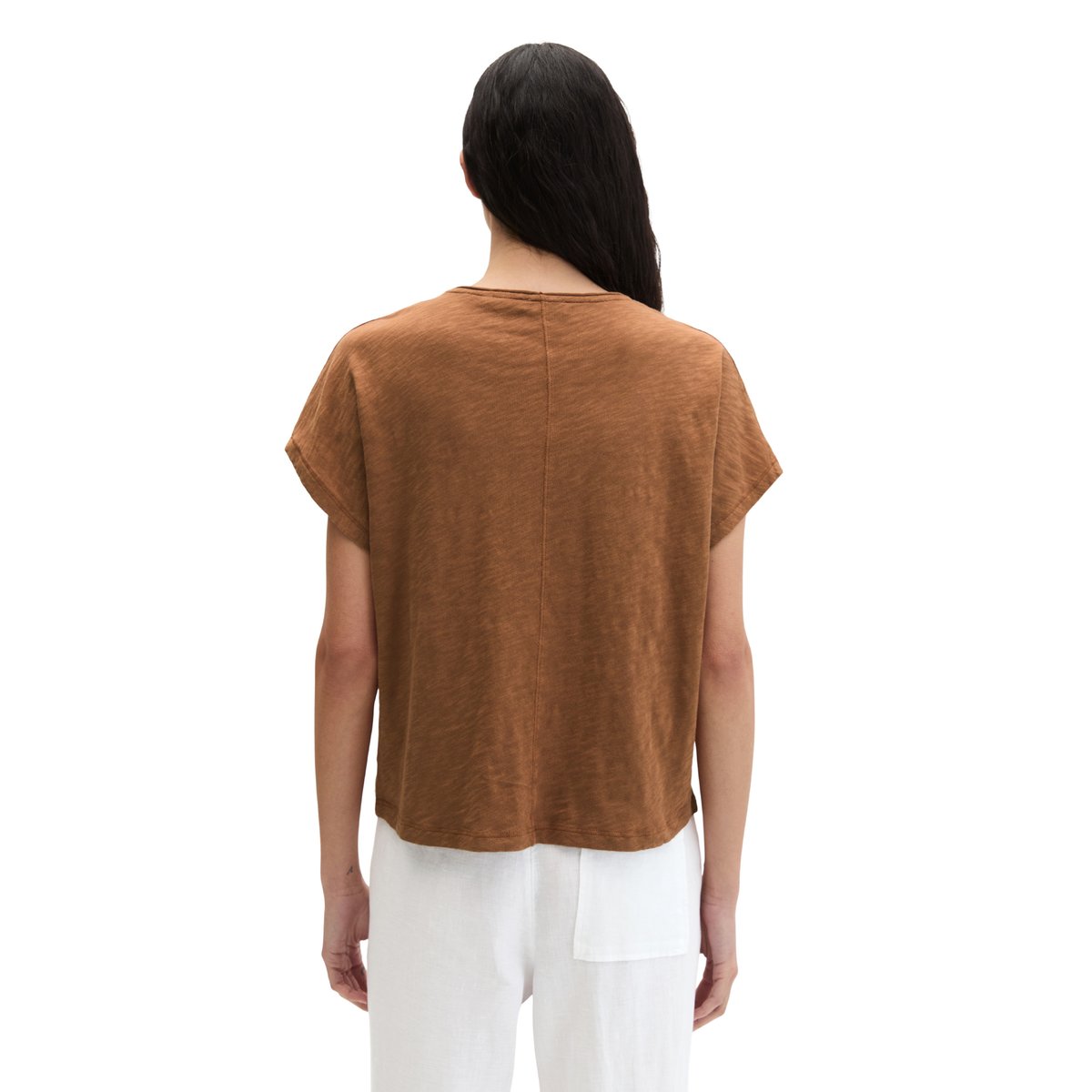T-shirt loose en jersey slub marron, MARC O'POLO