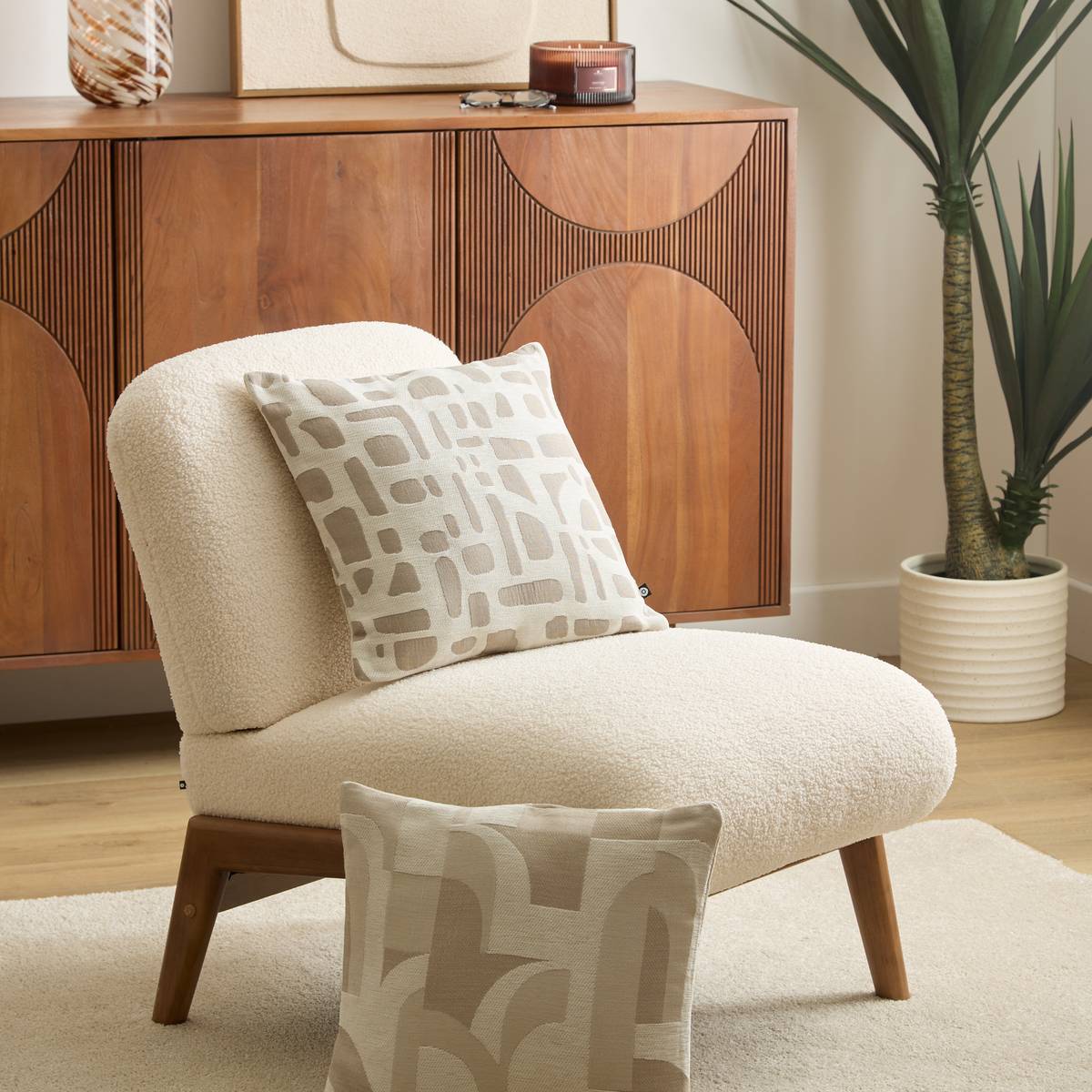 Coussin carré MARLIA beige lin, ATMOSPHERA