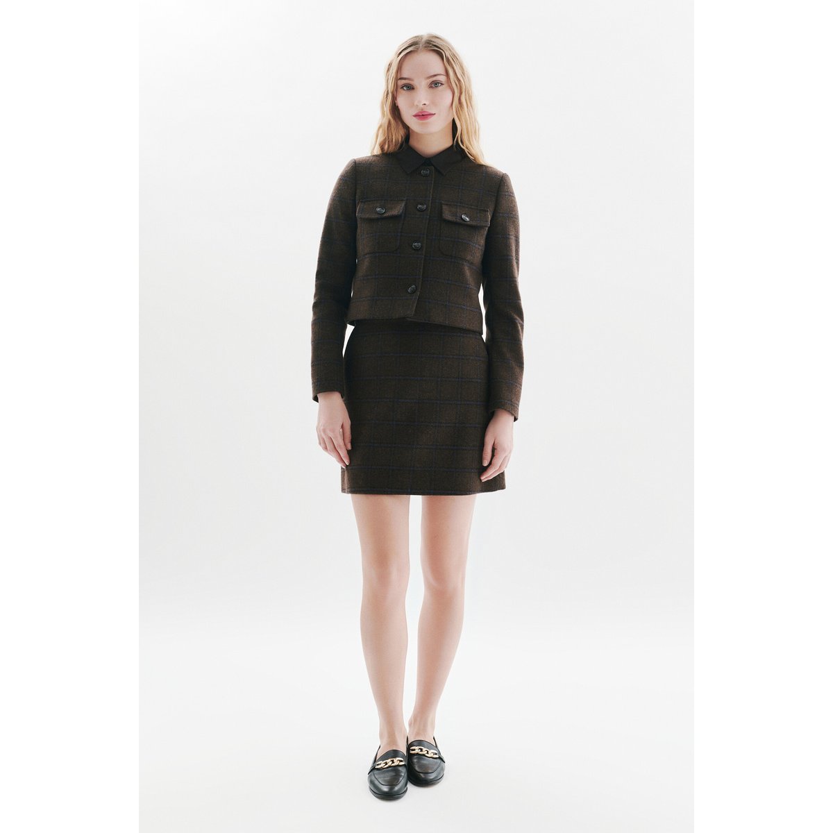 Veste cropped élégante VALMONTCARREAUX marron chocolat, CAROLL