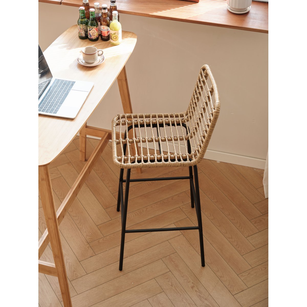 Lot de 2 tabourets de bar en rotin, BANGKOK marron, NORDLYS