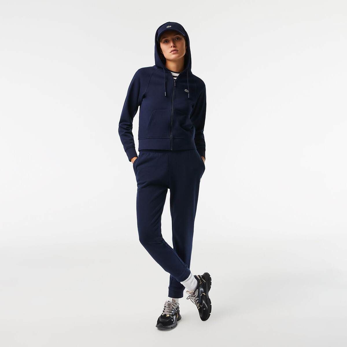 Embroidered Logo Zipped Hoodie navy blue, LACOSTE