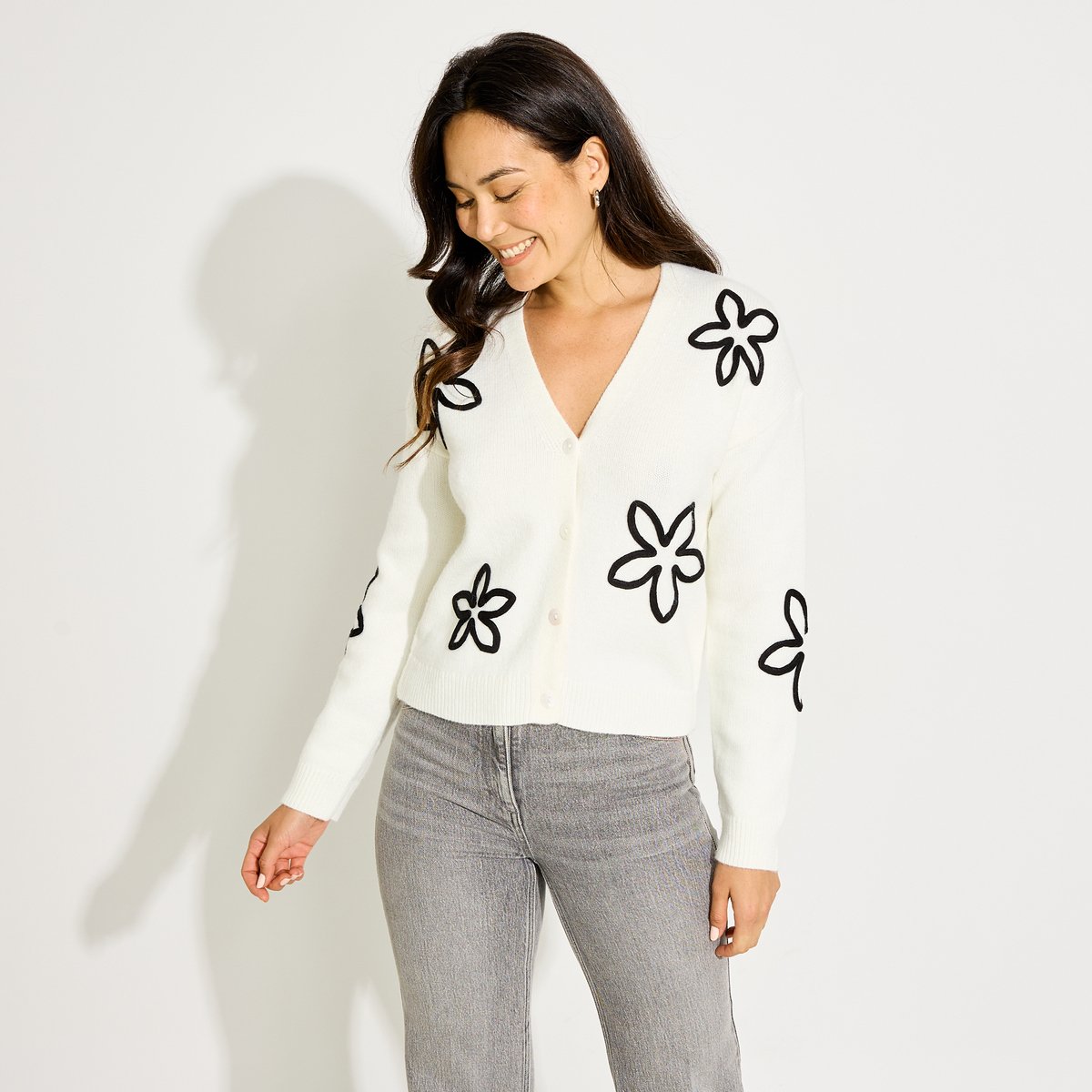 Gilet court à motif floral blanc cassé blanc, GRAIN DE MALICE