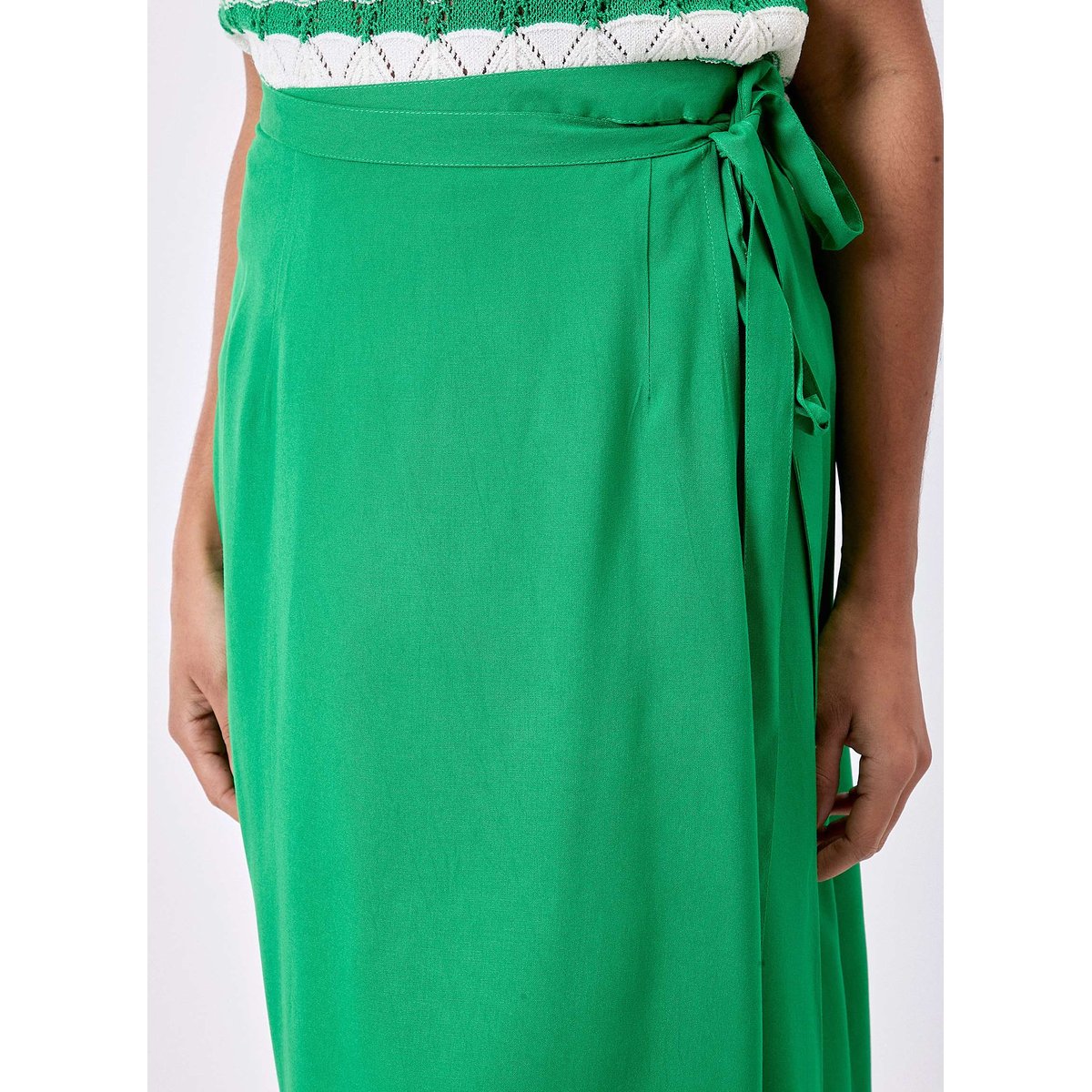 Jupe midi portefeuille fluide VERA vert fluo, PRINCESSE NOMADE