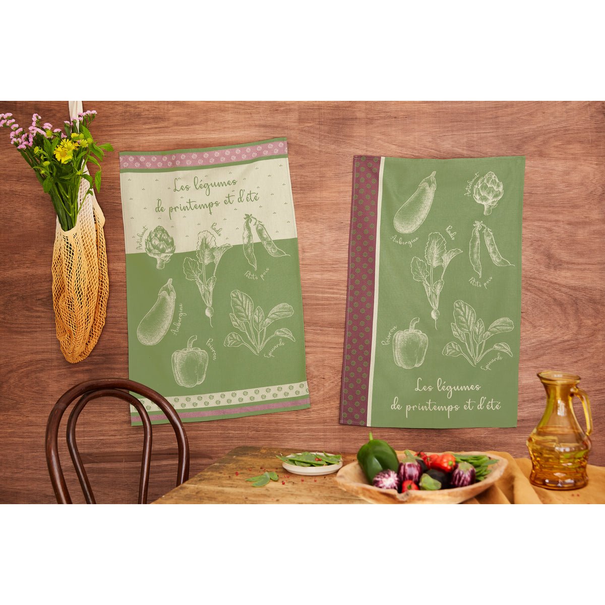 Torchon jacquard en coton POTAGER D'ETÉ vert, COUCKE