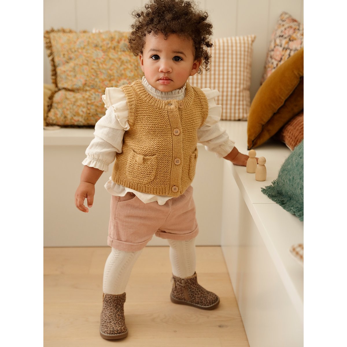 Gilet bébé sans manches boutonné ocre, VERTBAUDET