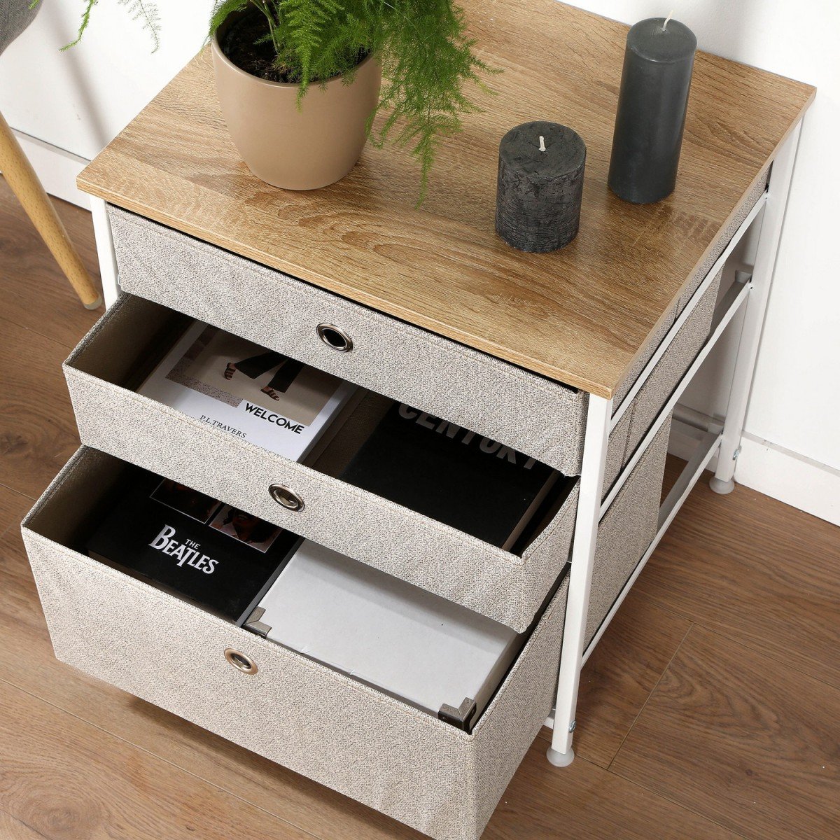 Commode 3 tiroirs en intissé clair - L48 cm blanc, CALICOSY