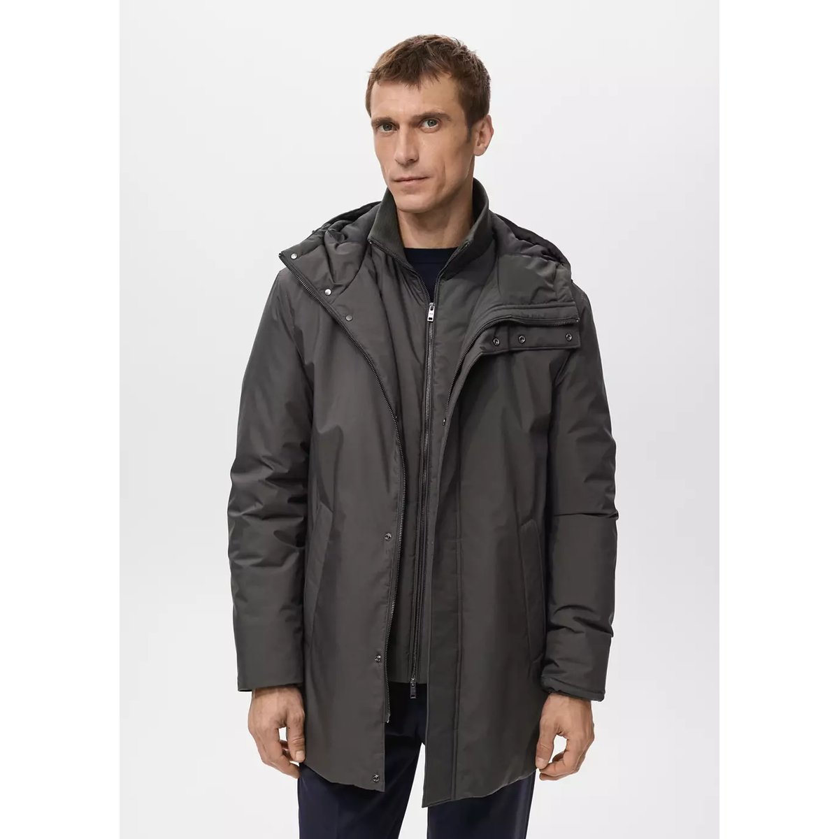 Parka matelassée déperlante et amovible gris, MANGO MAN