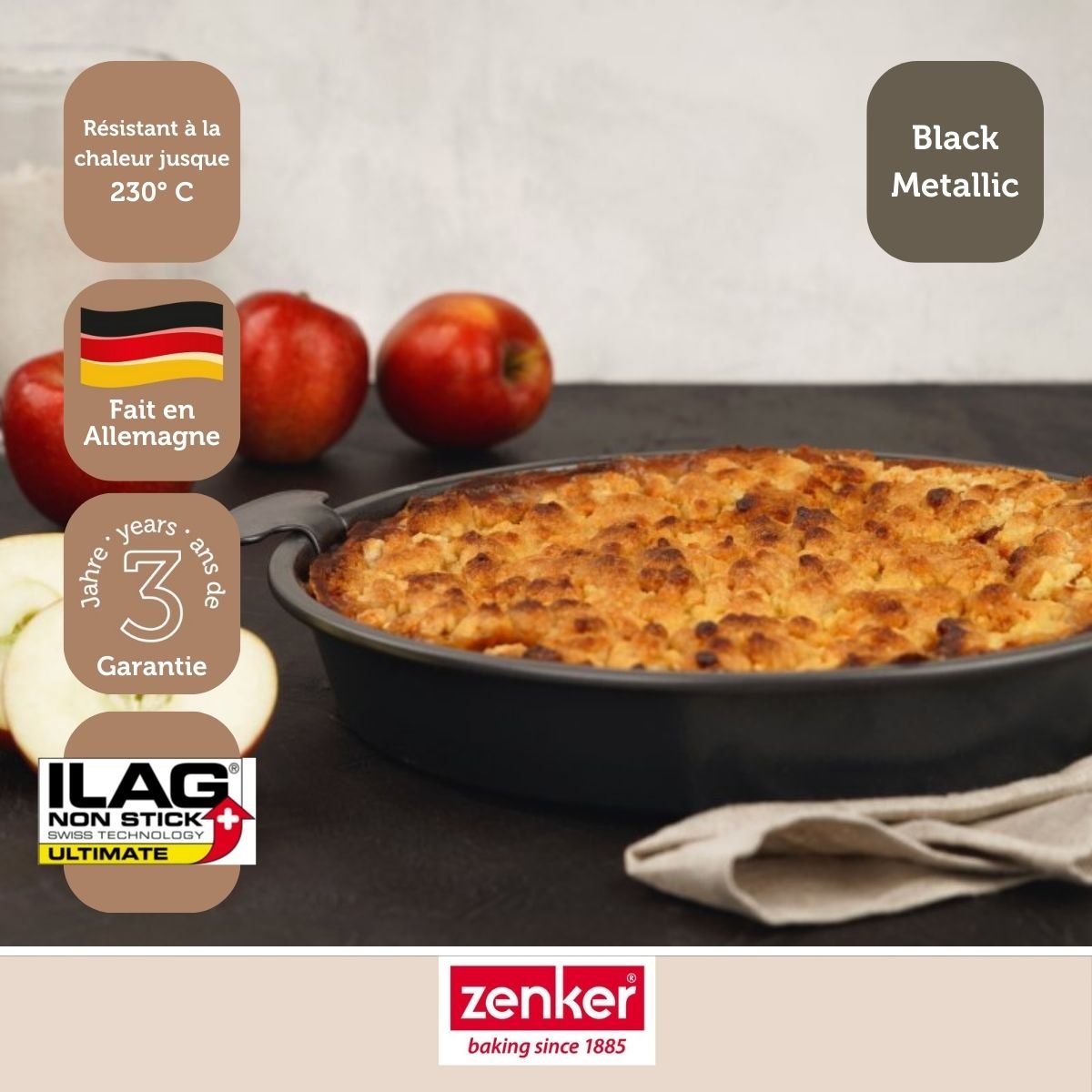 Moule à gâteau et quiches rond de 28 cm fond BLACK METALLIC noir, ZENKER