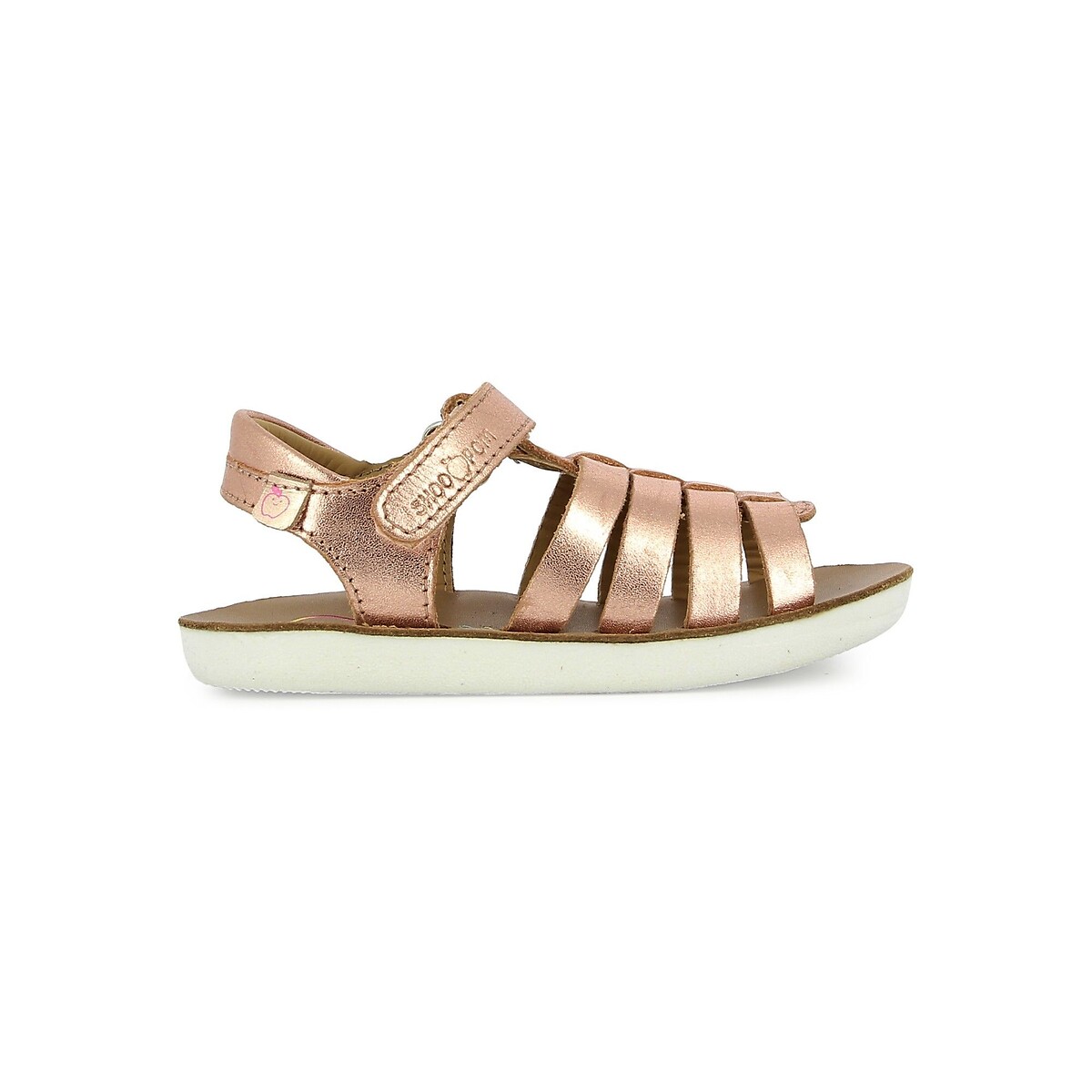Sandali in pelle con chiusura in velcro GOA SPART rosa metallizzato, SHOO POM