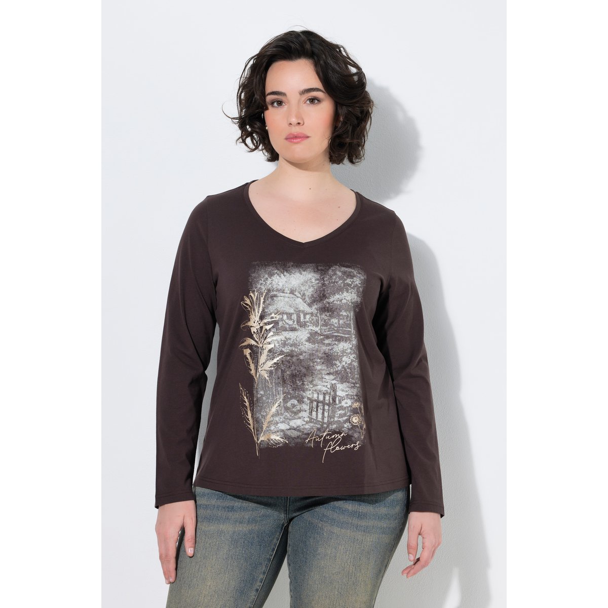 T-shirt motif jardin, coupe Classic Fit acajou, ULLA POPKEN