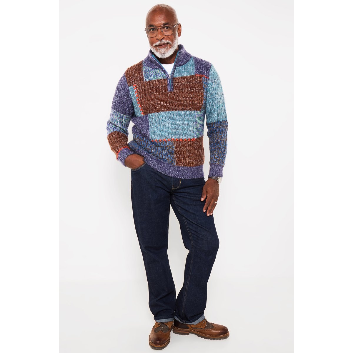 Pull Col Cheminée Patchwork Parfait multicolore, JOE BROWNS