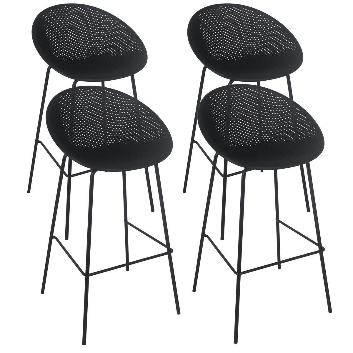 Lot de 4 chaises hautes de terrasse en plastique et acier, BUDA noir, OVIALA