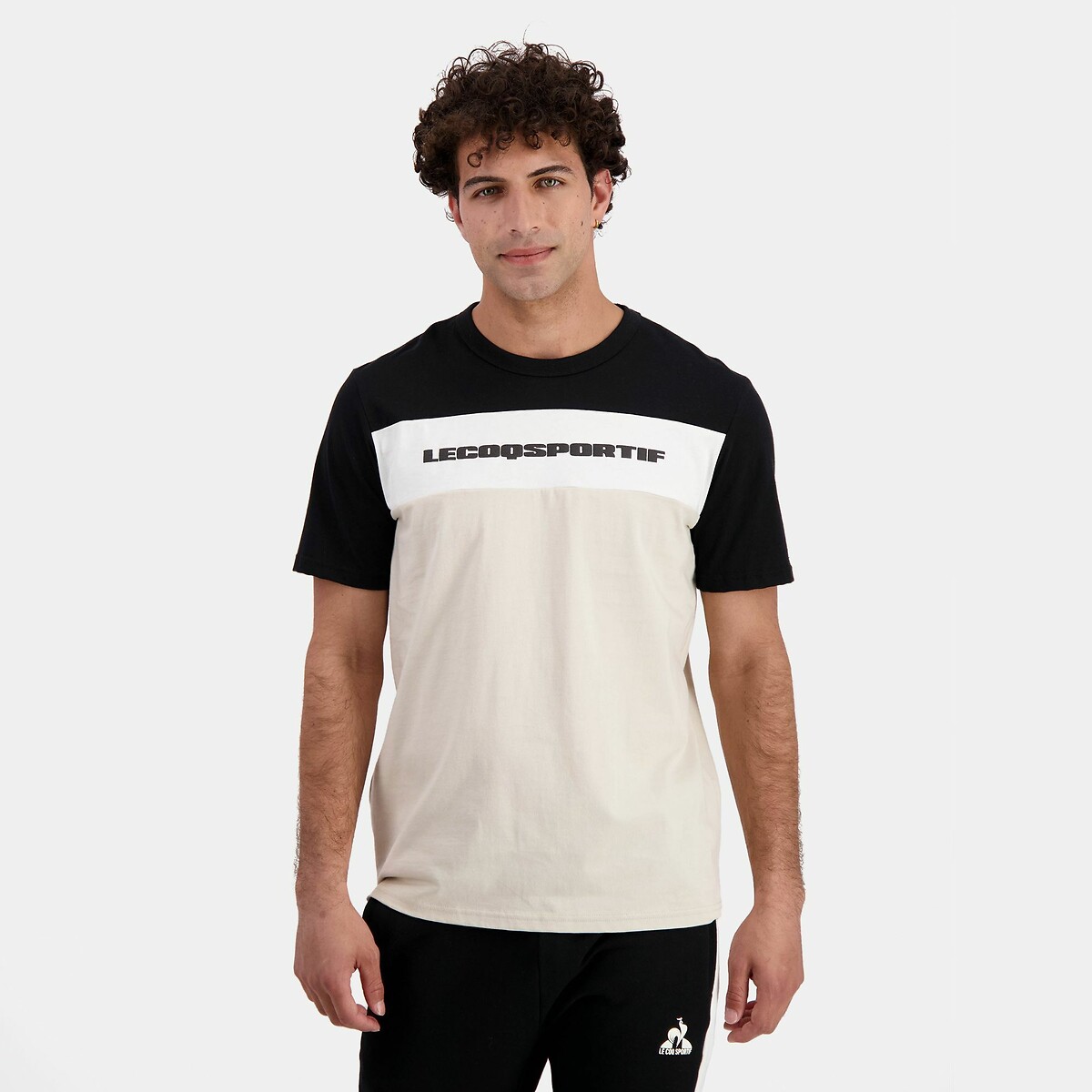 T-shirt col rond manches courtes contemporain beige/noir, LE COQ SPORTIF