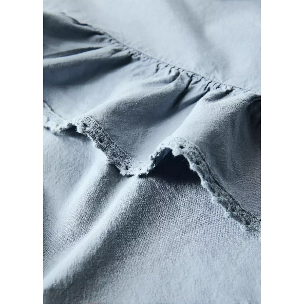 Housse de couette coton lavé volant en voile lit 90 cm bleu, MANGO HOME
