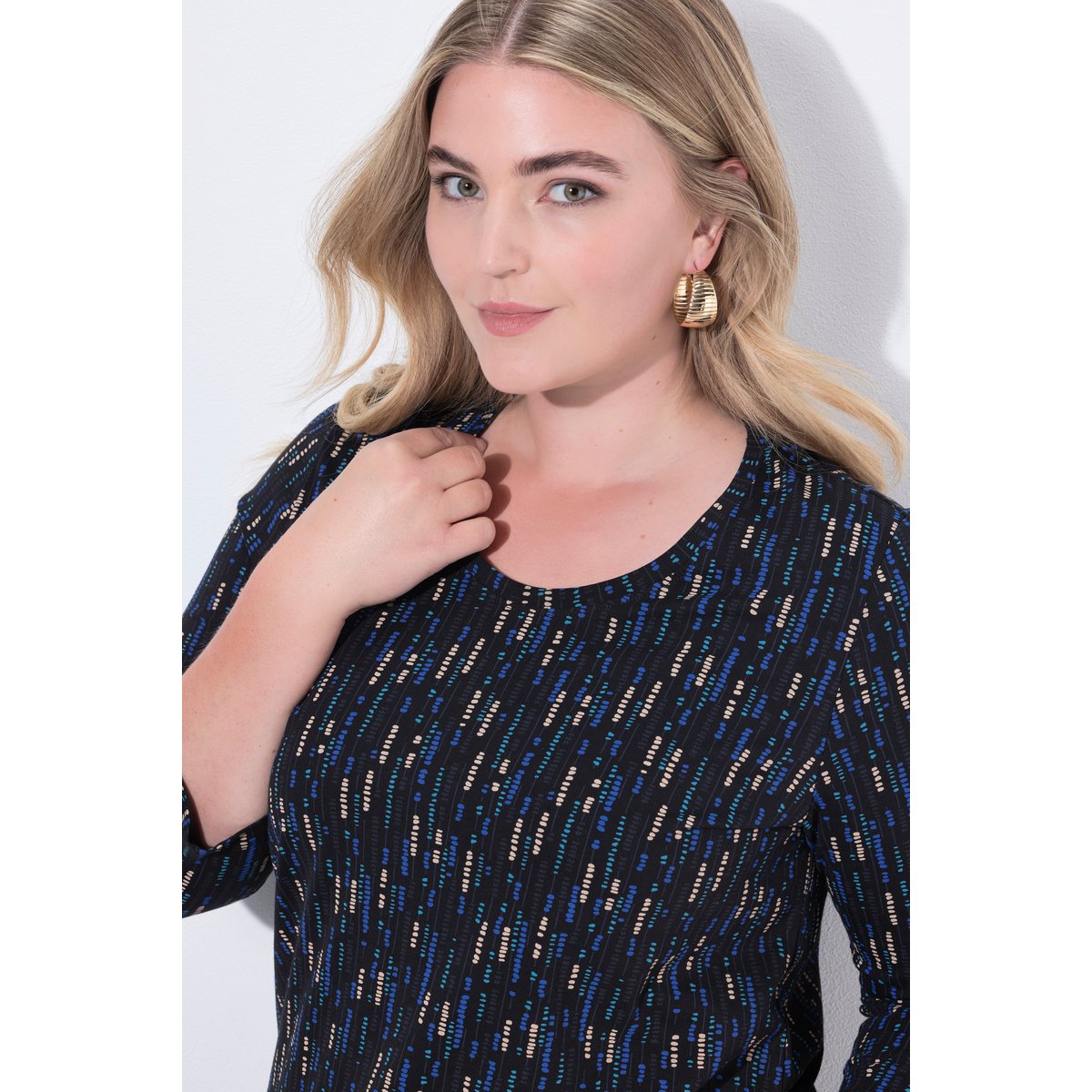 T-shirt décolleté rond et manches 3/4 noir, ULLA POPKEN