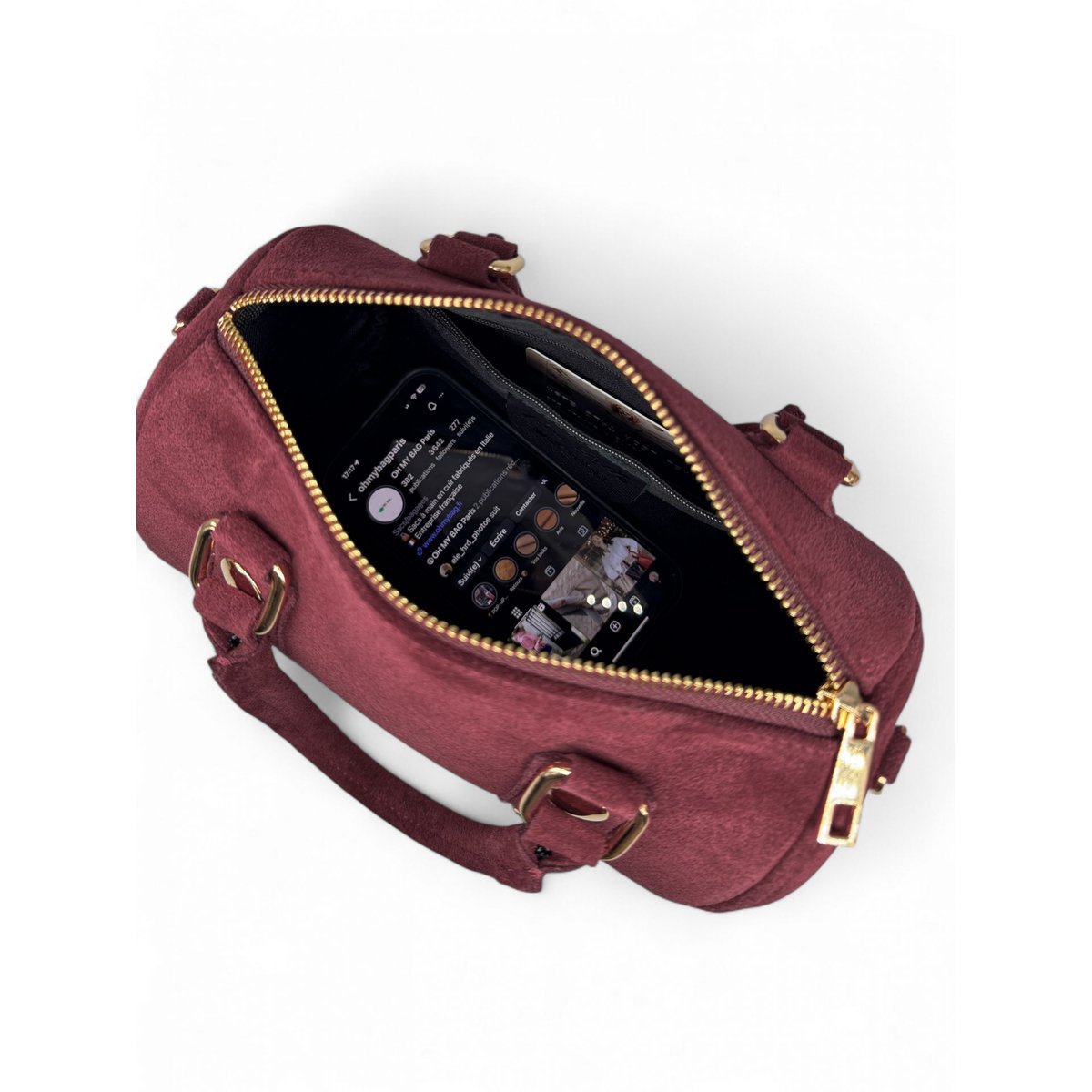 Mini sac bowling en croute de cuir DJODY prune, OH MY BAG