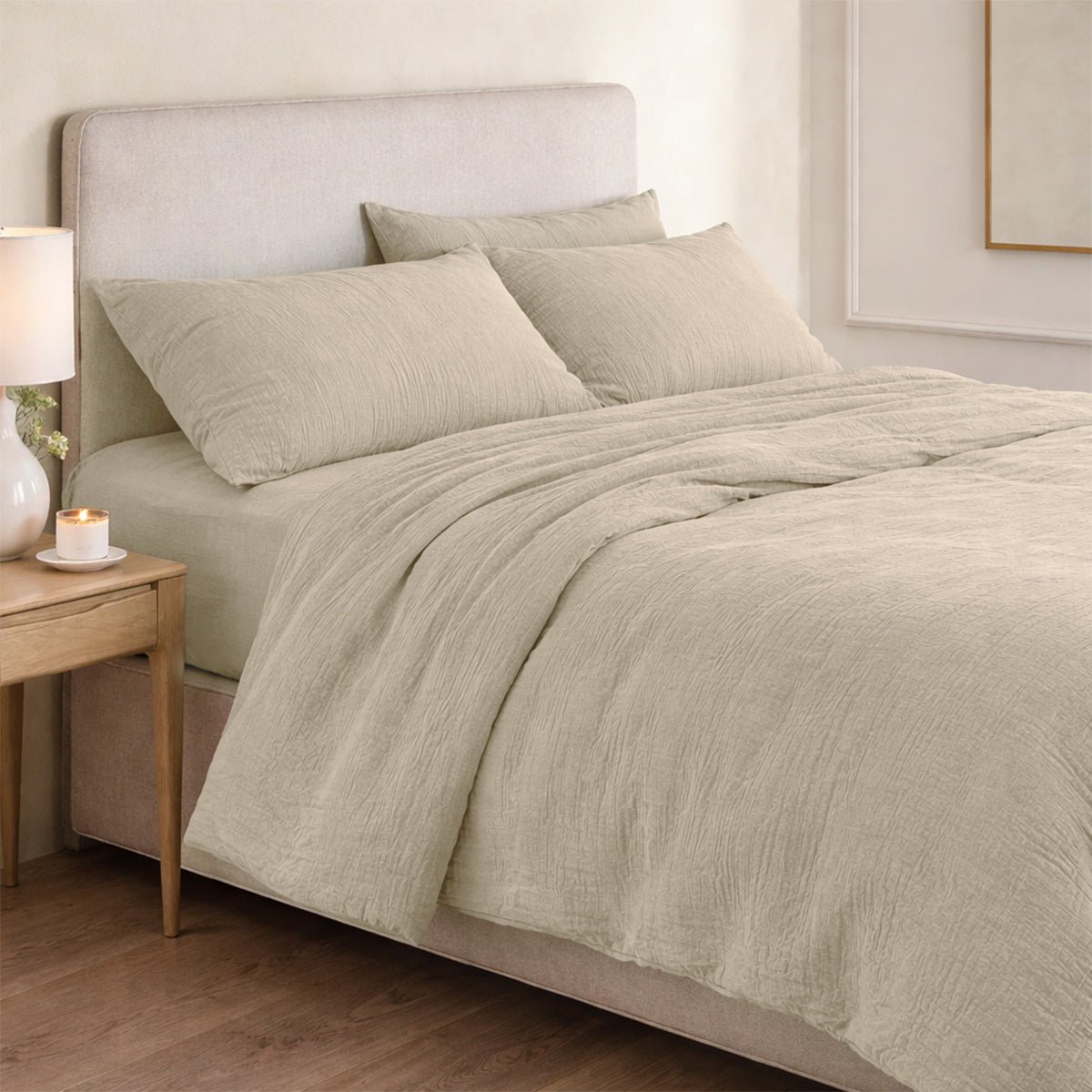 Taie d'oreiller (x2) gaze de coton ALMA Made in Europe beige clair, FEBRONIE