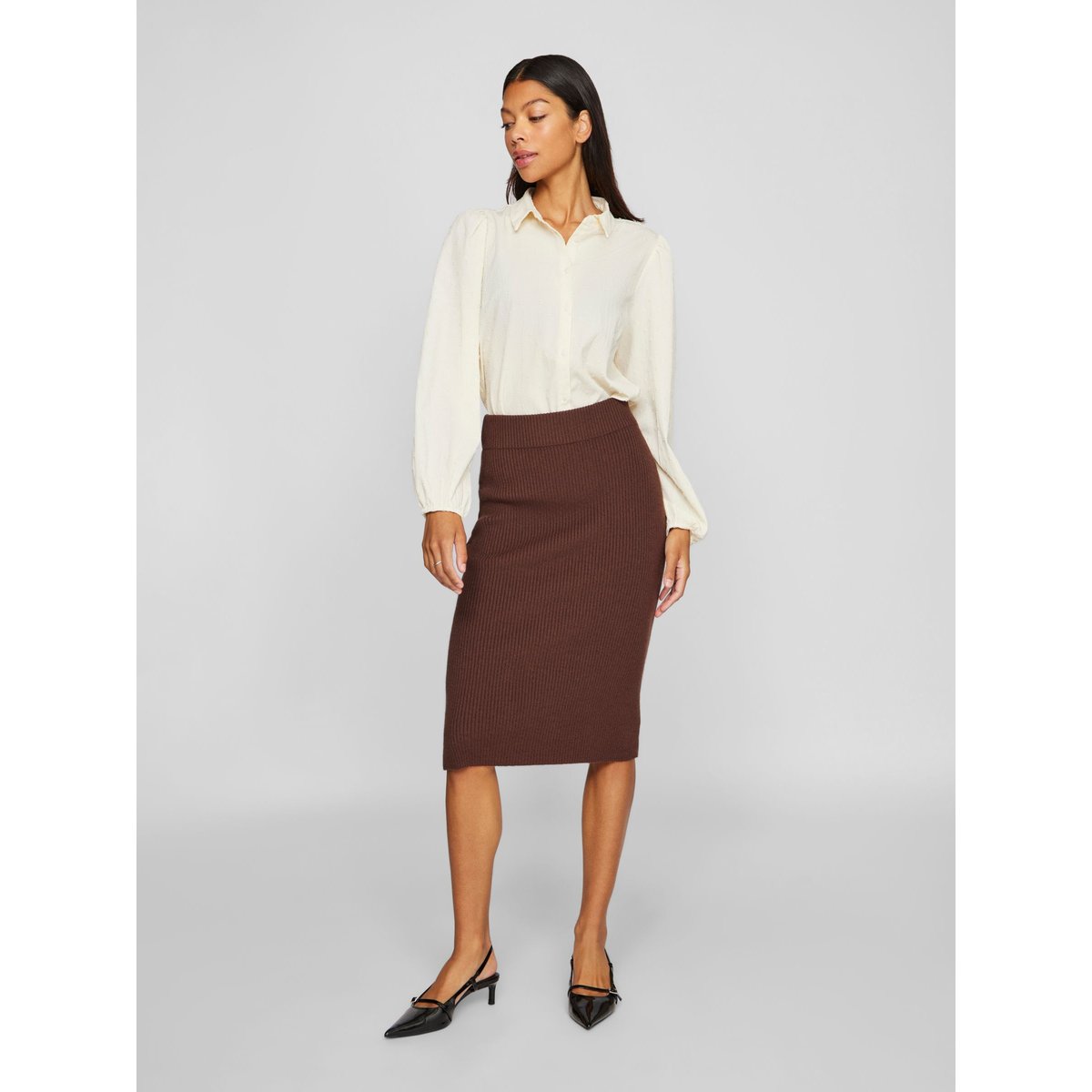 Jupe Mi-Longue marron - coffee bean1, VILA