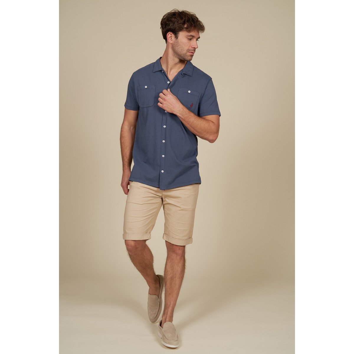 Polo façon chemise en jersey bleu marine, MCS