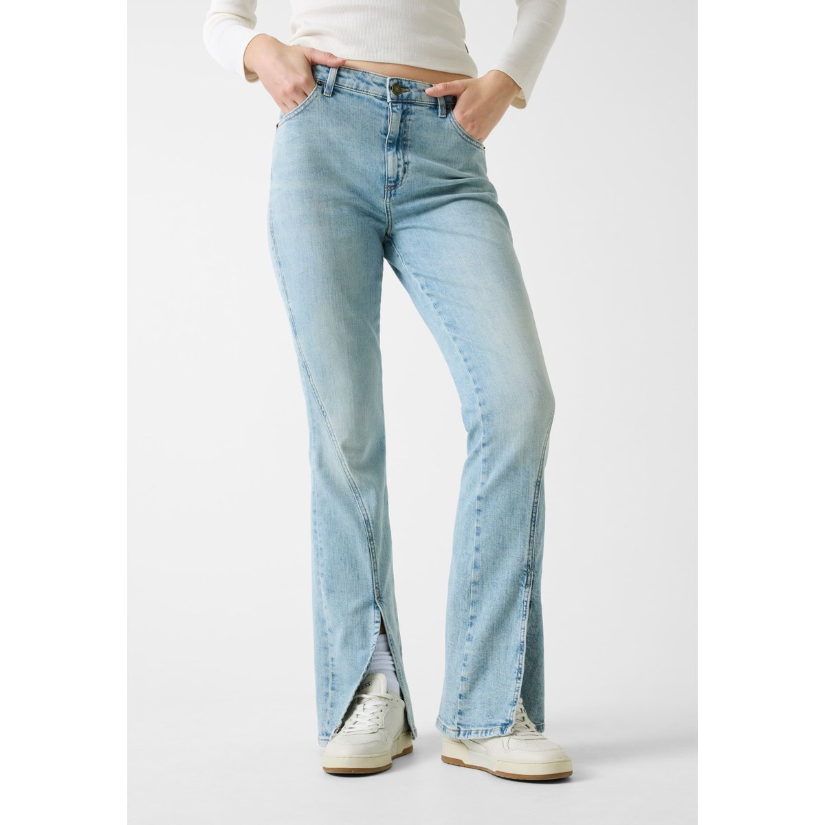 Jean Bootcut Taille Haute Avec Fente Sur Le Devant G09 bleu ciel, GUESS JEANS