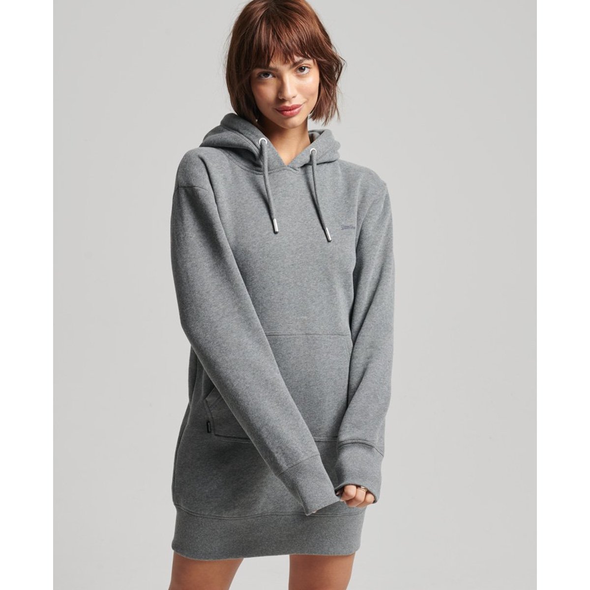 Robe sweat à capuche brodée Vintage Logo anthracite profond chiné, SUPERDRY