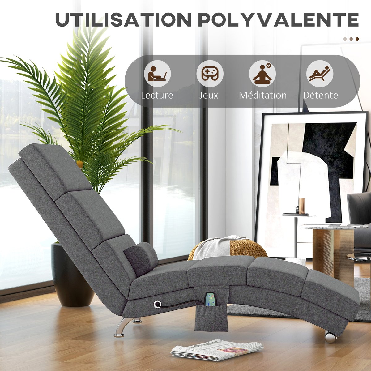 Fauteuil de massage inclinable Tissu effet gris foncé, HOMCOM