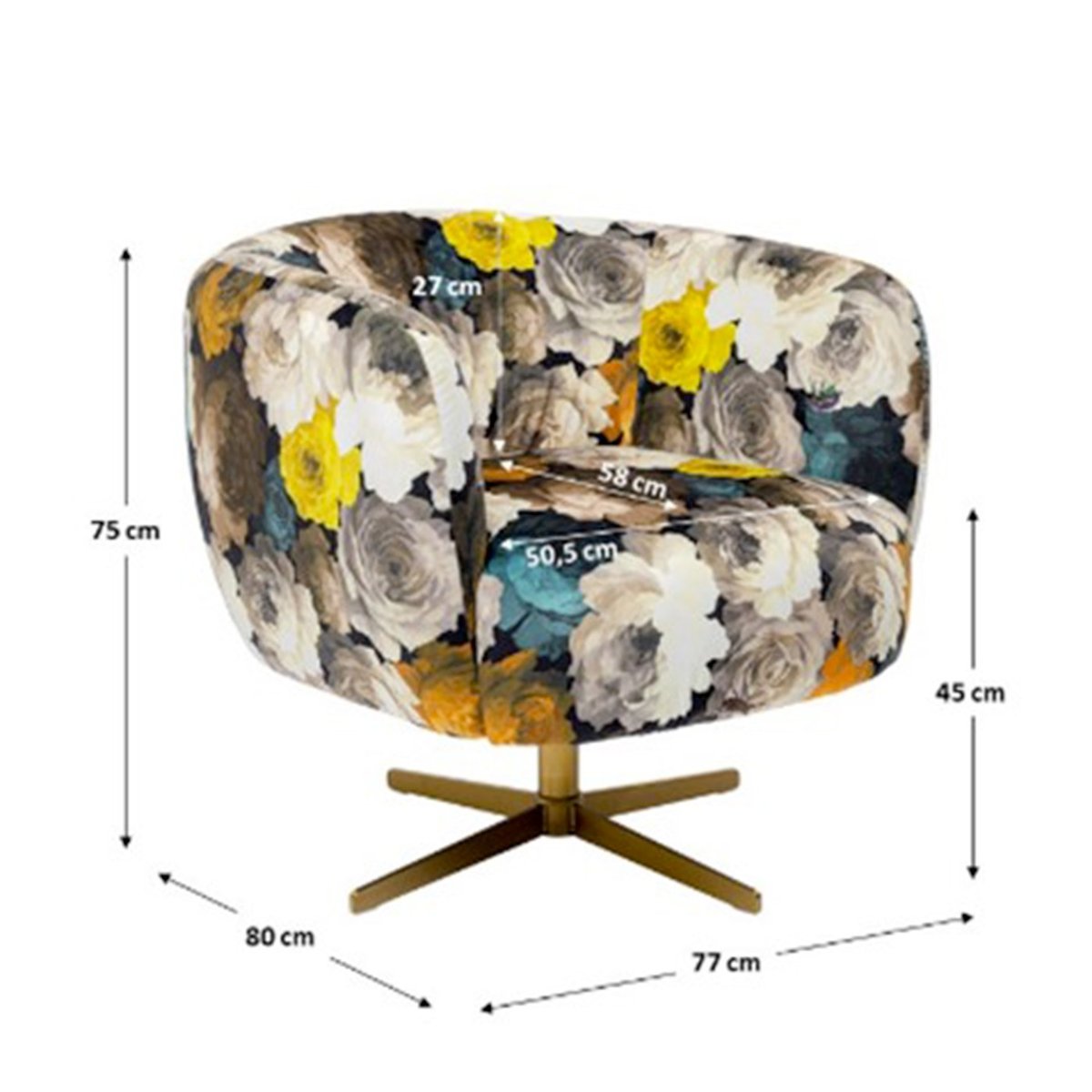 Fauteuil pivotant roses rose, KARE DESIGN