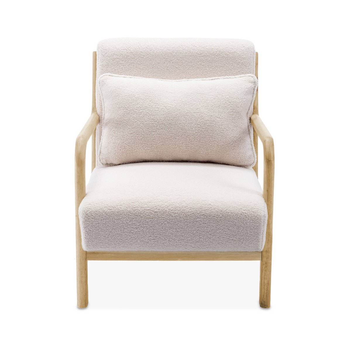 Banquette scandinave 2 places + Fauteuil bois et bouclette LORENS crème, SWEEEK