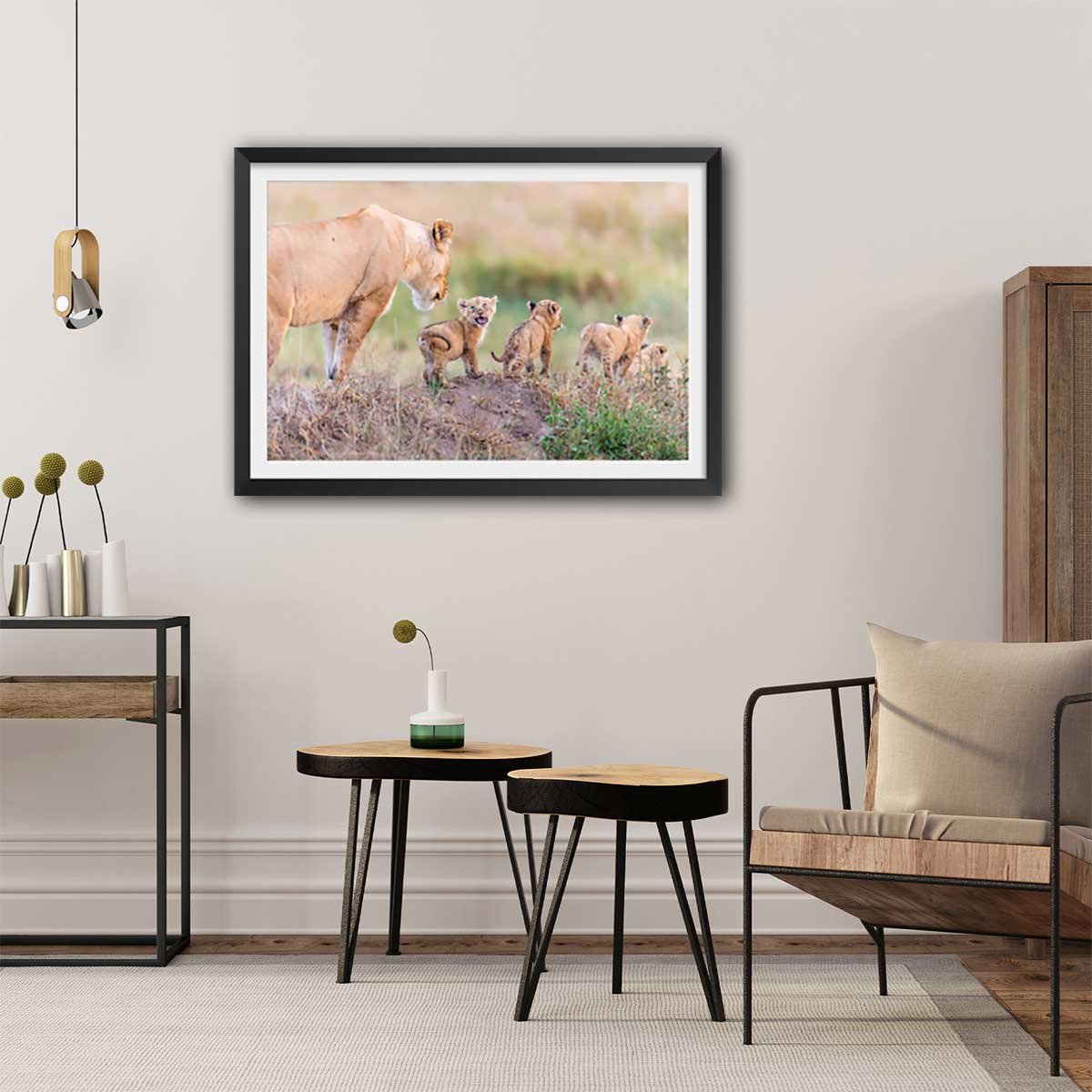 Affiche animaux let's go mom affiche + cadre en bois - noir, HEXOA