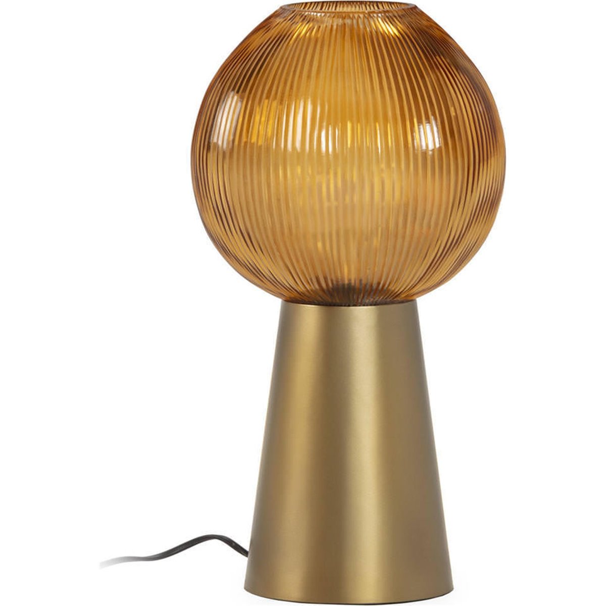 Lampe de table en métal, Globe en verre strié doré et ambre, RECOLLECTION