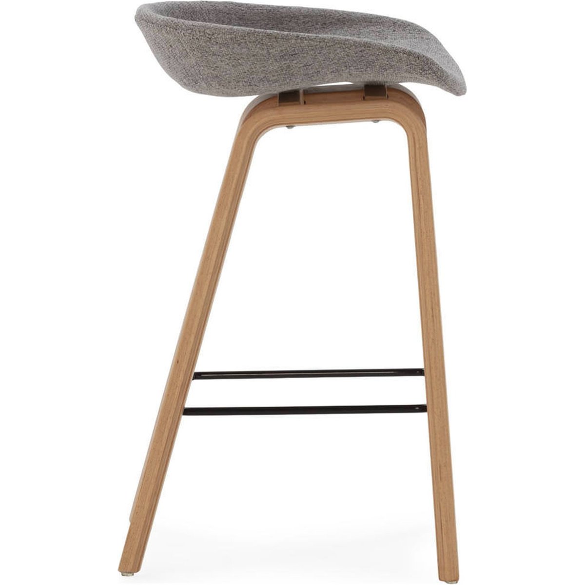 Tabouret haut en hêtre et tissu naturel et gris, RECOLLECTION