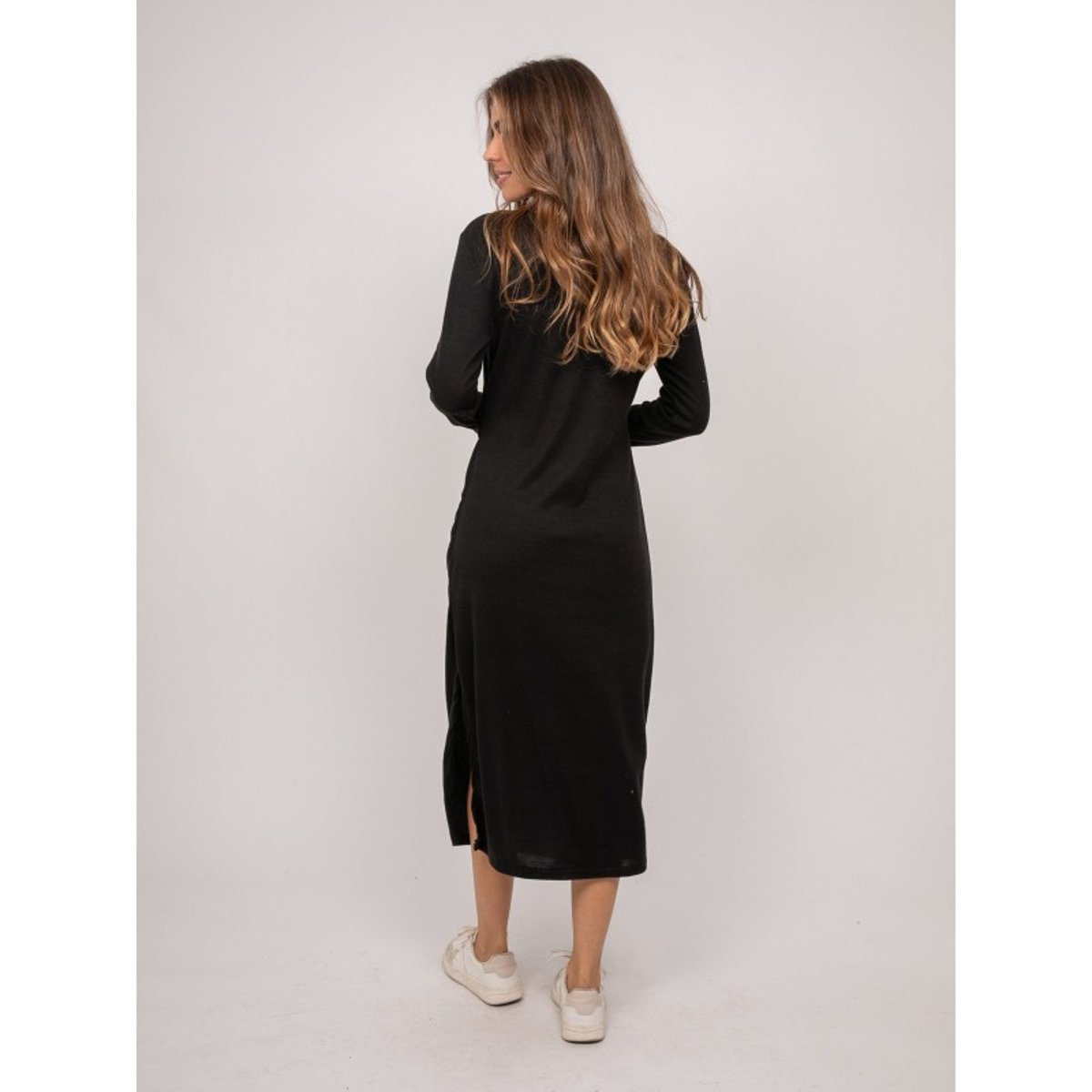 Robe Longue Maille Douce Drapé Ilarisse noir, DONA LISA