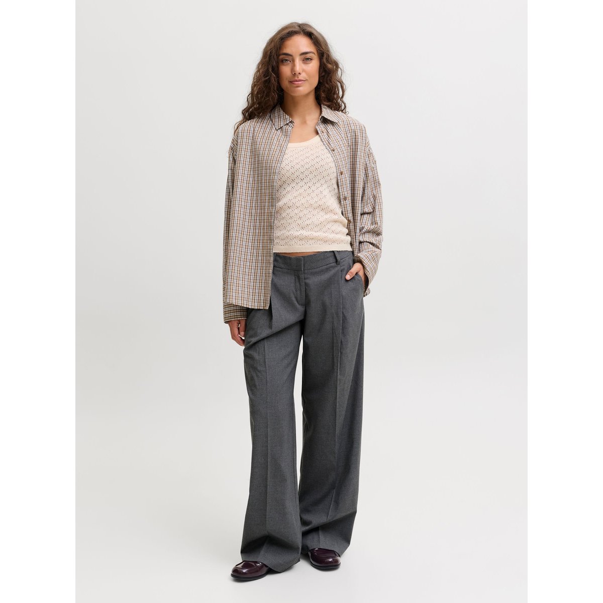 Pantalon À Jambe Large dark grey melange 1, JJXX