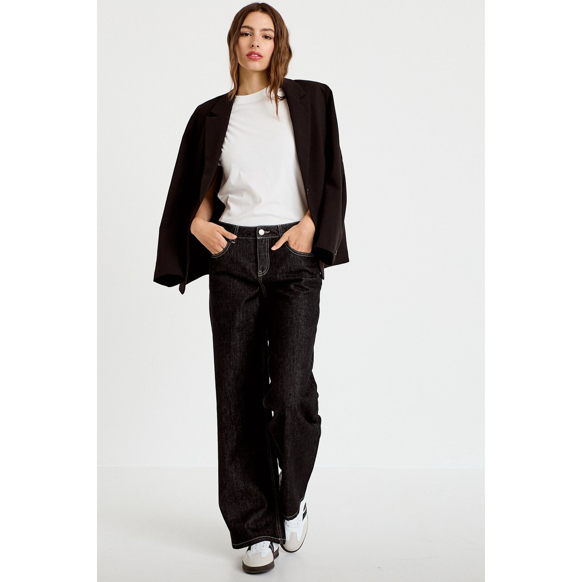 Jean wide leg taille basse denim noir, CACHE CACHE