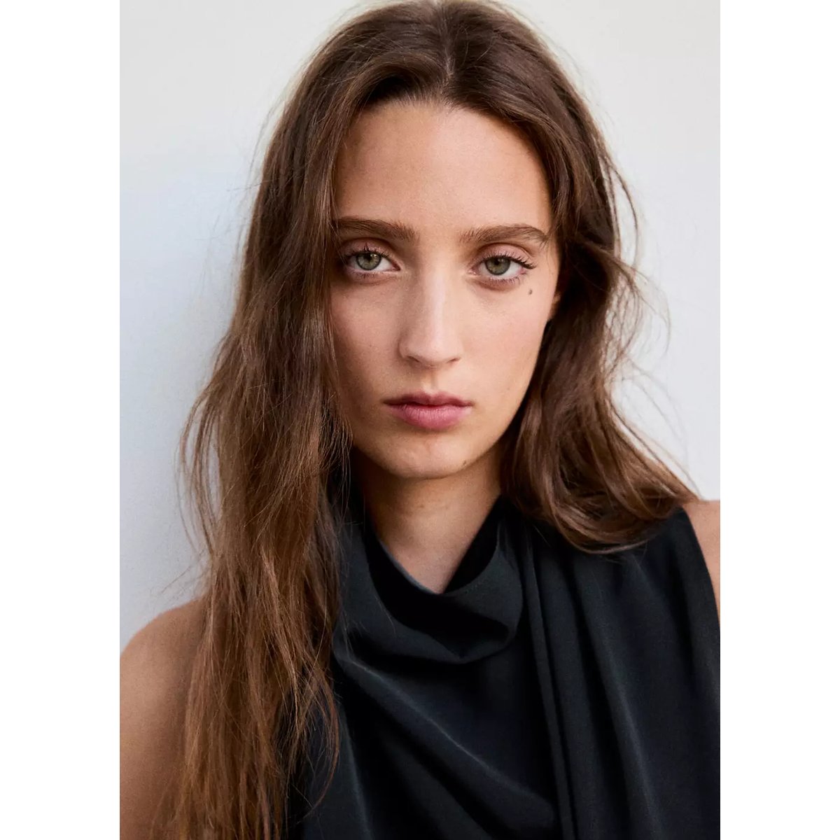Robe col drapé avec foulard gris anthracite, MANGO