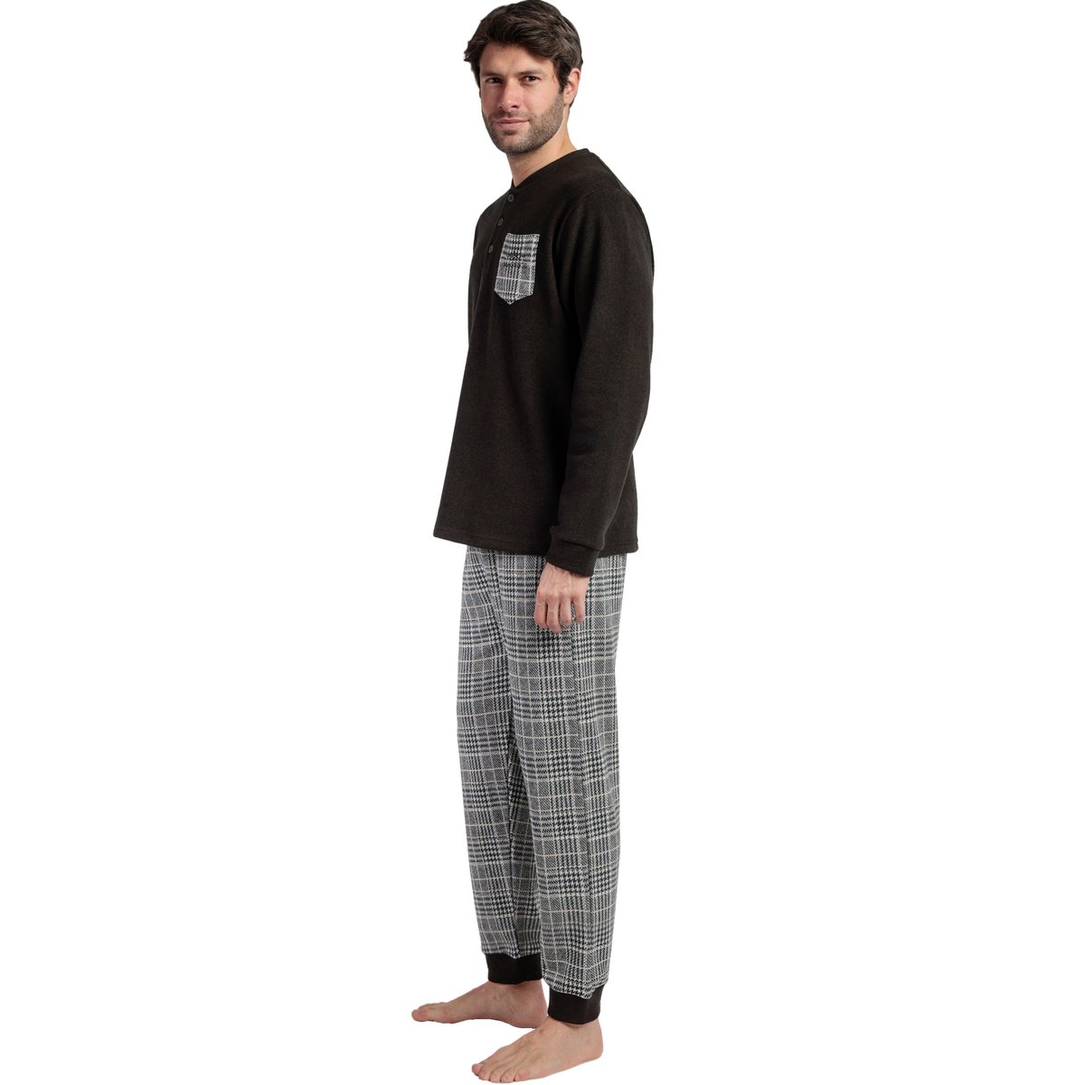 Pyjama pantalon top manches longues Americano marron, ADMAS